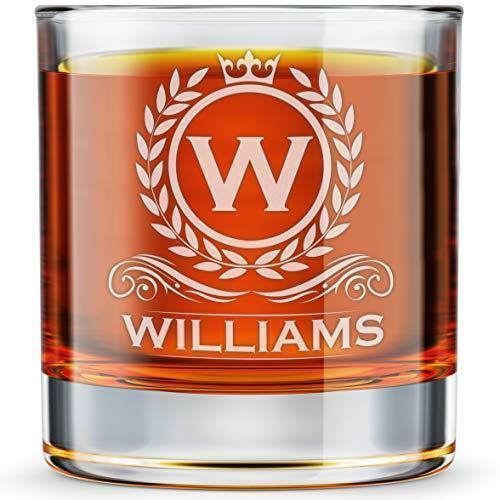 Best Place To buy Personalized Whiskey Glass, Engraved Monogram Rocks Cocktail Glass, 10.25 oz Custom Bourbon Gift For Men